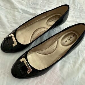 Bandolino Shiny Black Flats with Silver Buckle